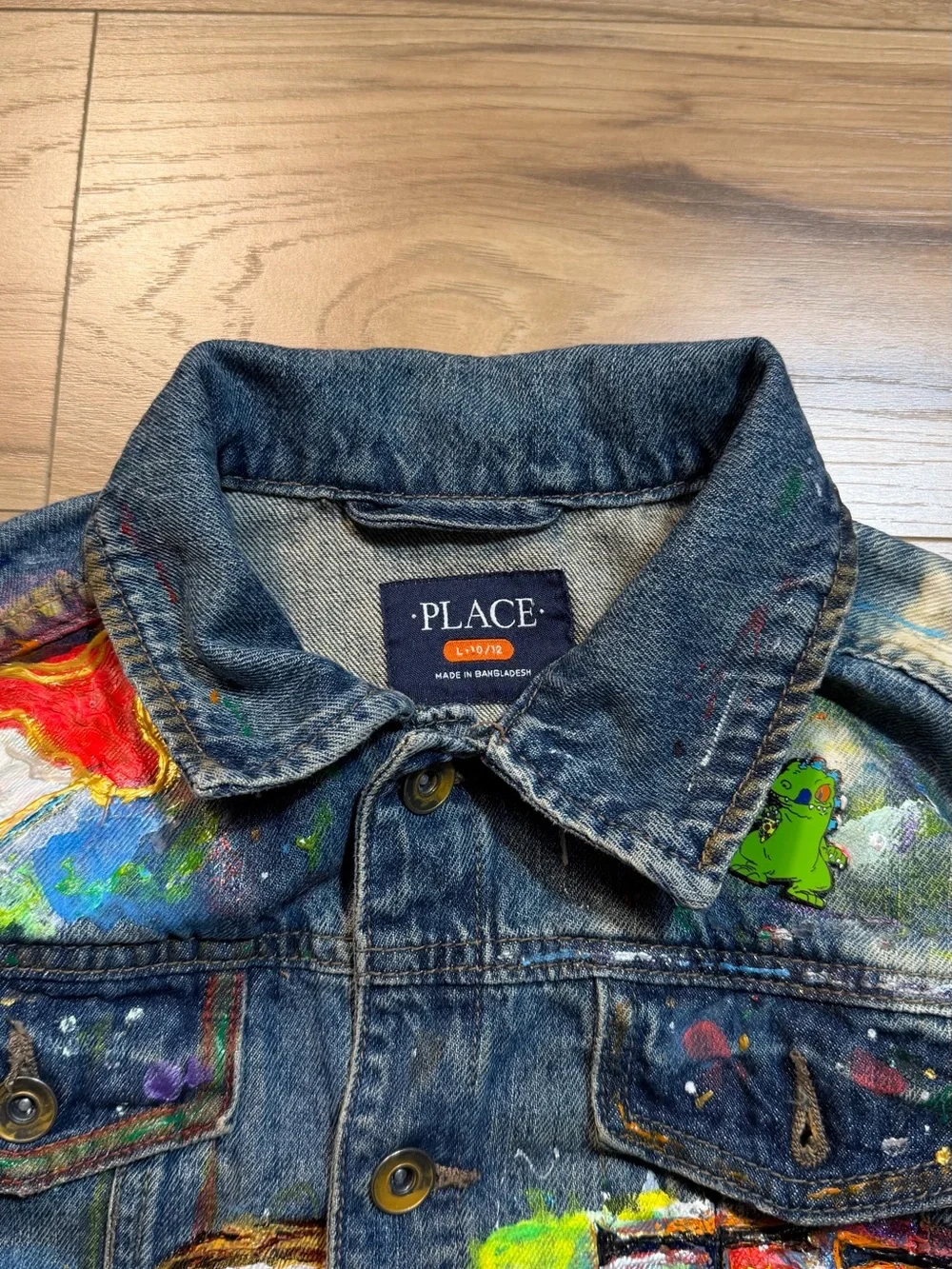 The Children's Place Denim Jacket with Painted Teddy & Patches - Blue